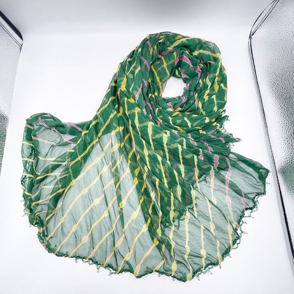 Women Scarf Green Chiffon Polyester Long Rectangular - Picture 2 of 12